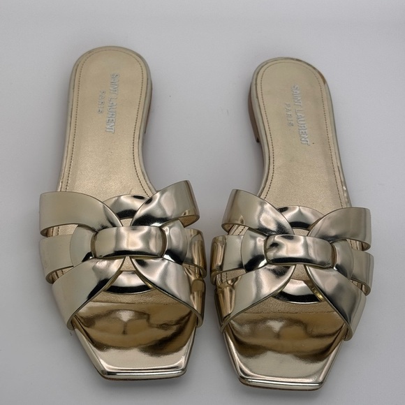 Saint Laurent Shoes - Saint Laurent Metallic Gold Nu Pieds 05 Slide Sandals Size 39